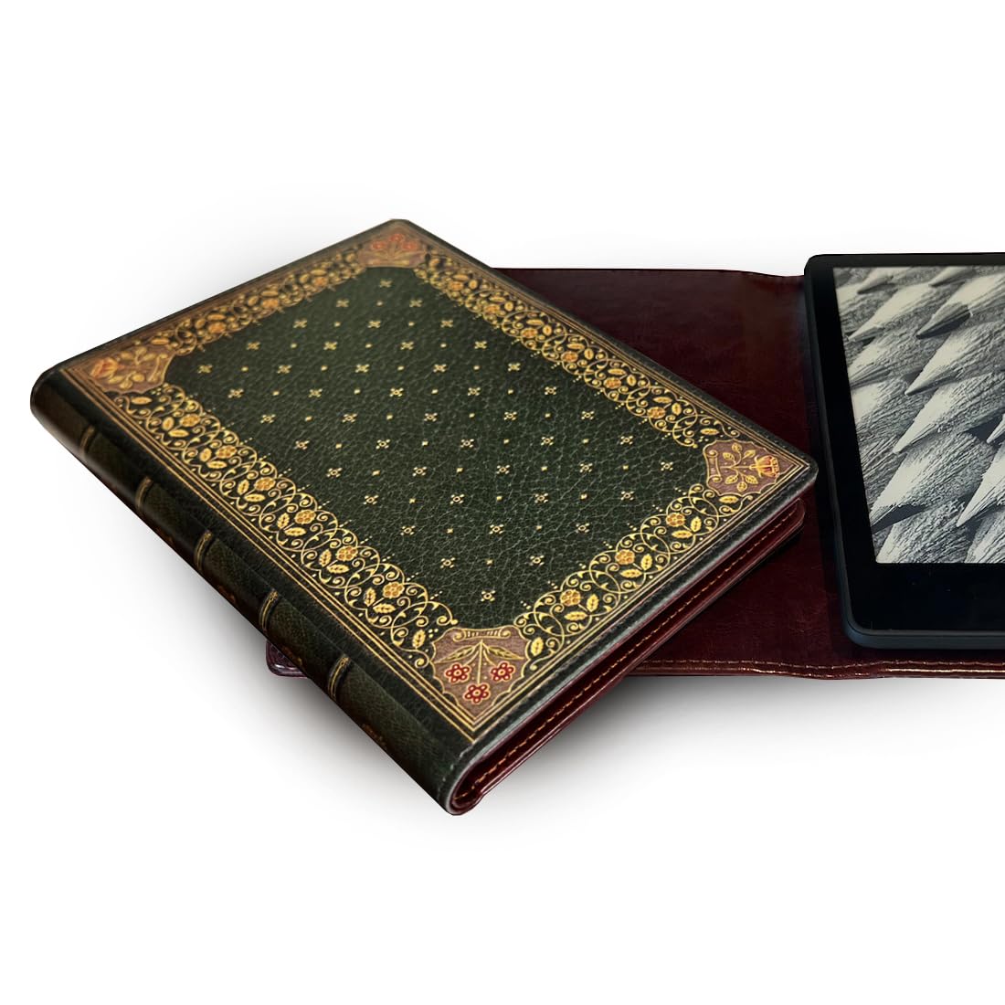 Book Cover for Any eReader with a 6 to 6.8 Inch Screen or 7.5 to 5.1 Inches in Size. Fits Any e-Book Reader Including kobo, Nook, Kindle, Paperwhite, Sony, storytel. (Ornate Green)