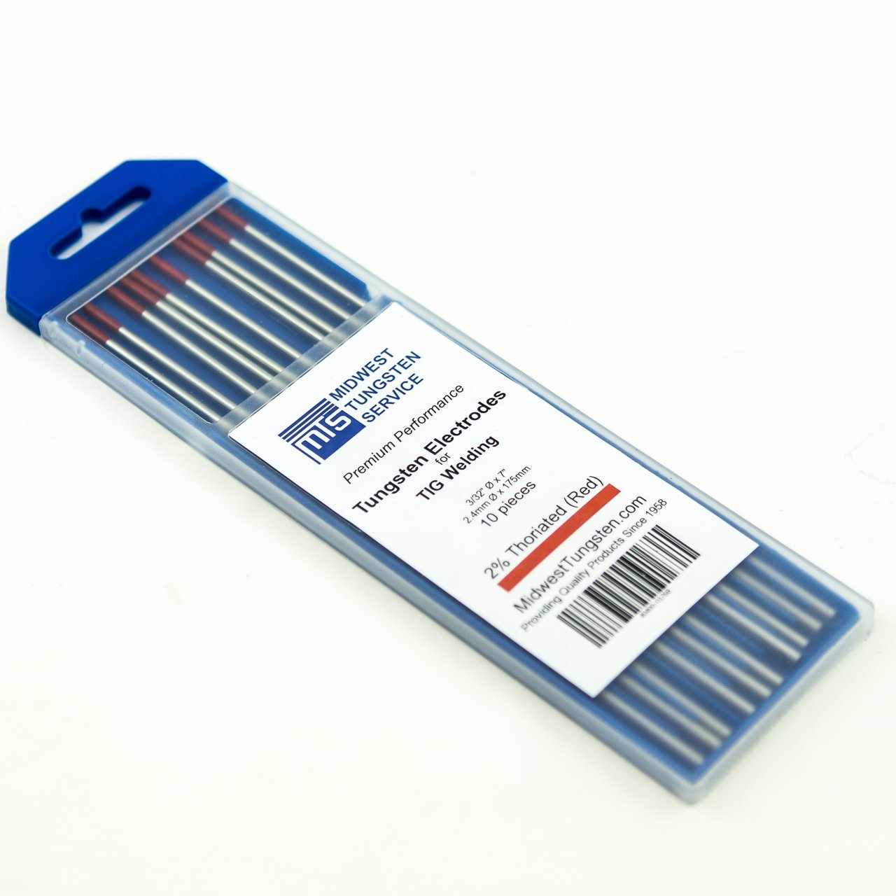 TIG Welding Tungsten Electrodes 2 Thoriated 3/32 x 7 (Red WT20) 10