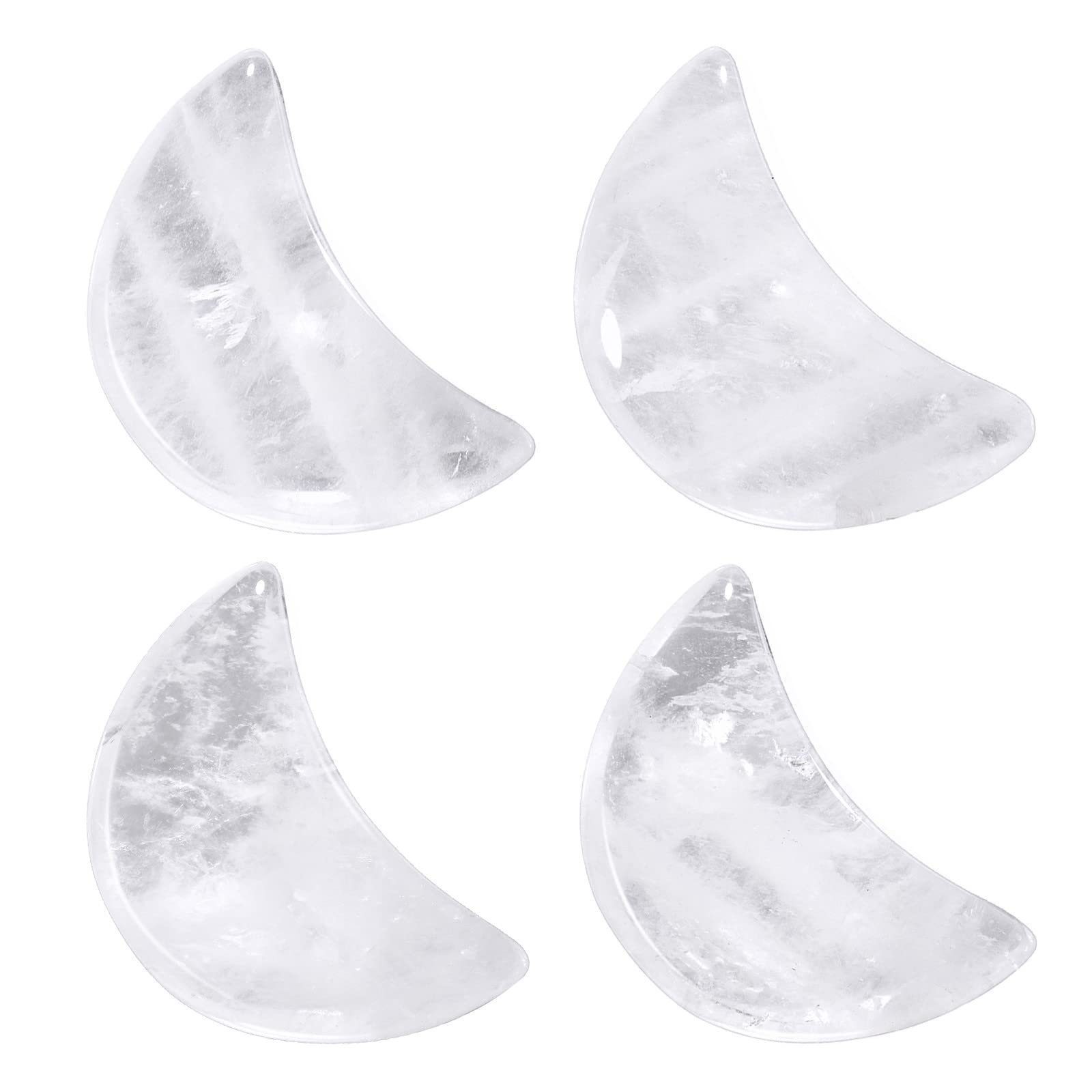 Nupuyai 4pcs Moon Shape Rock Crystal Palm Pocket Worry Stone Set, Polished Reiki Stone for Chakra Healing Jewellery Making Home Decor