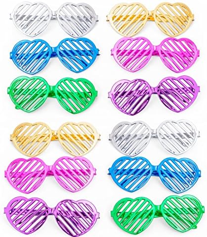 12Pcs Party Eyeglasses, Kids Party Glasses Color Party Sunglasses Slotted Shutter Glasses Christmas Toy Party Favors for Kids Adults (Heart Shape)