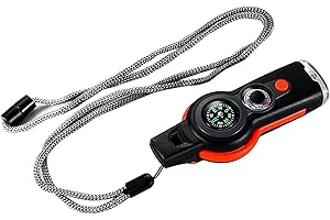 7 in 1 Multi-Function Compass, Outdoor Survival Safety Whistle Compass Thermometer LED Mirror Magnifying Glass Multitool for 