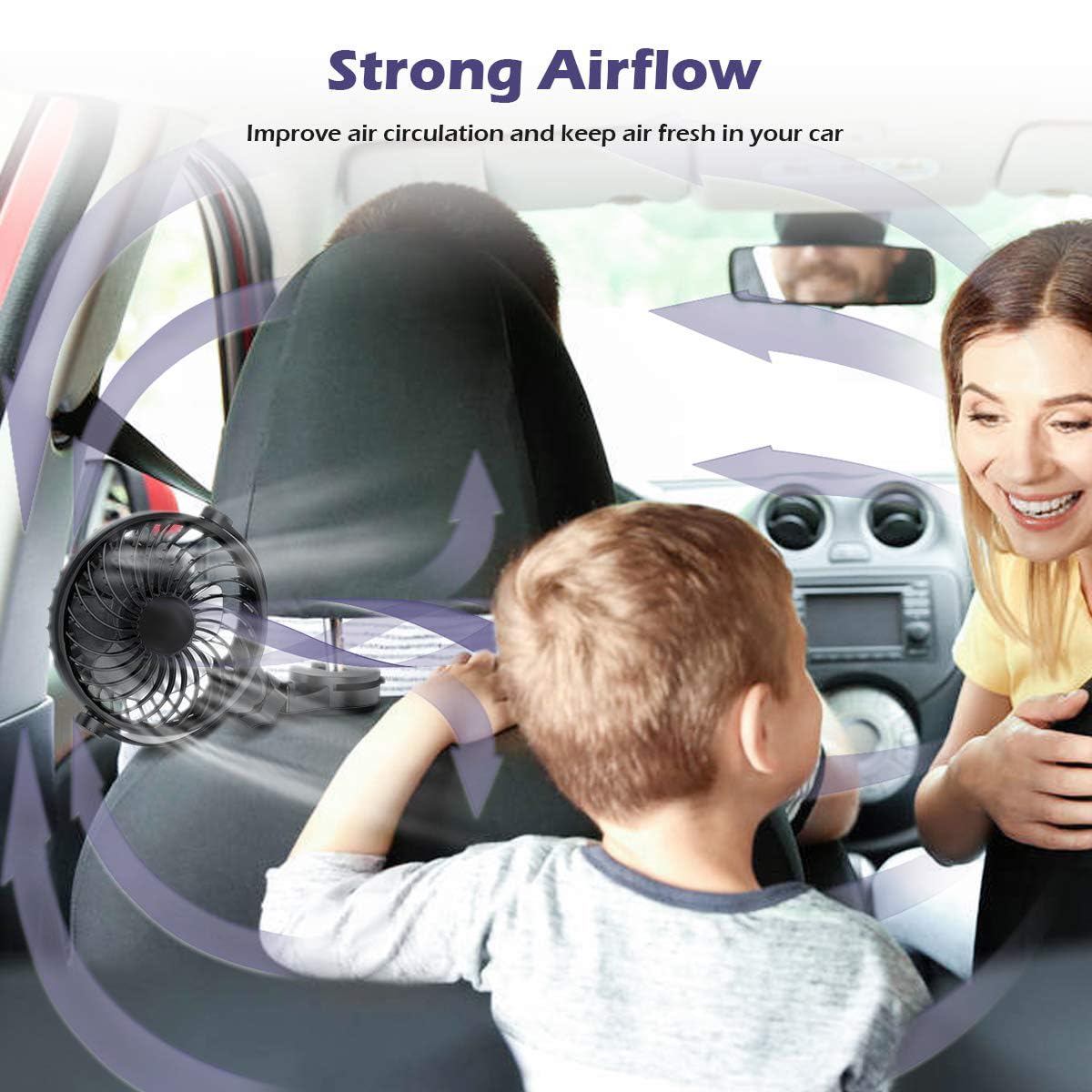 Shinebella Car Clip Fan with Rechargeable Battery - 5