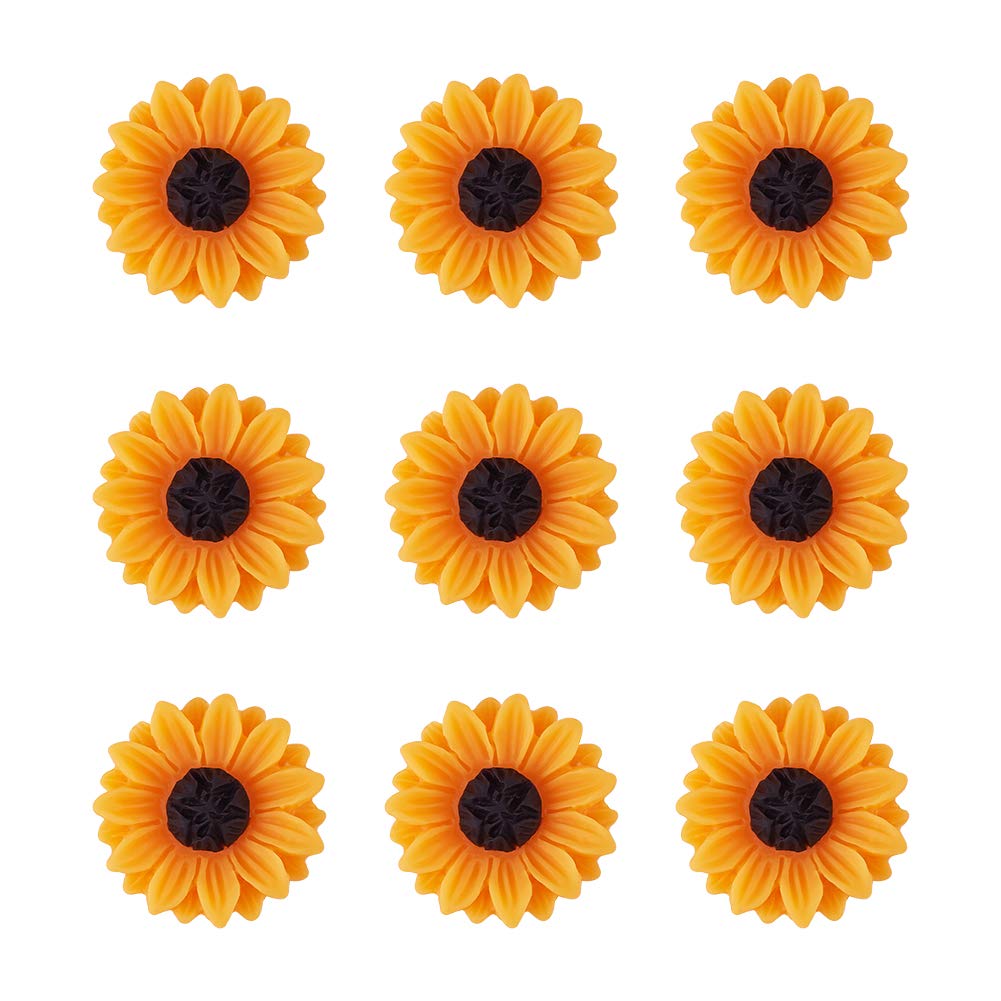 Craftdady 50Pcs Resin Sunflower Flatback Cabochons 15mm Orange Helianthus Floral Decor Slime Charms Beads for Wedding Party Home Craft Decor Scrapbooks Embellishment