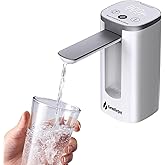 GentleJet Automatic Water Dispenser for 5 Gallon Bottle - USB-C Rechargeable Electric Water Pump, Digital Display, Measured & Continuous Flow, Foldable Spout (White - Silver, Water Dispenser)