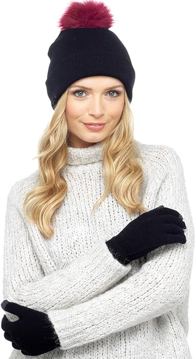 ladies bobble hat and gloves