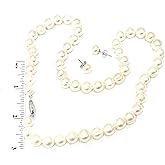 PierreLorren 9mm White Real Cultured Pearl Necklaces for women Freshwater NATURAL Pearl Jewelry Set 18" AAAA grade Cultured Pearl Necklace 18k White GOLD Silver Akoya Baroque Pearl Earrings Womens day
