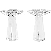Kitcom Crystal Taper/Pillar Candle Holders Set of 2, 6.3 Inches Height, Table Centerpieces for Home Decor Wedding, Clear