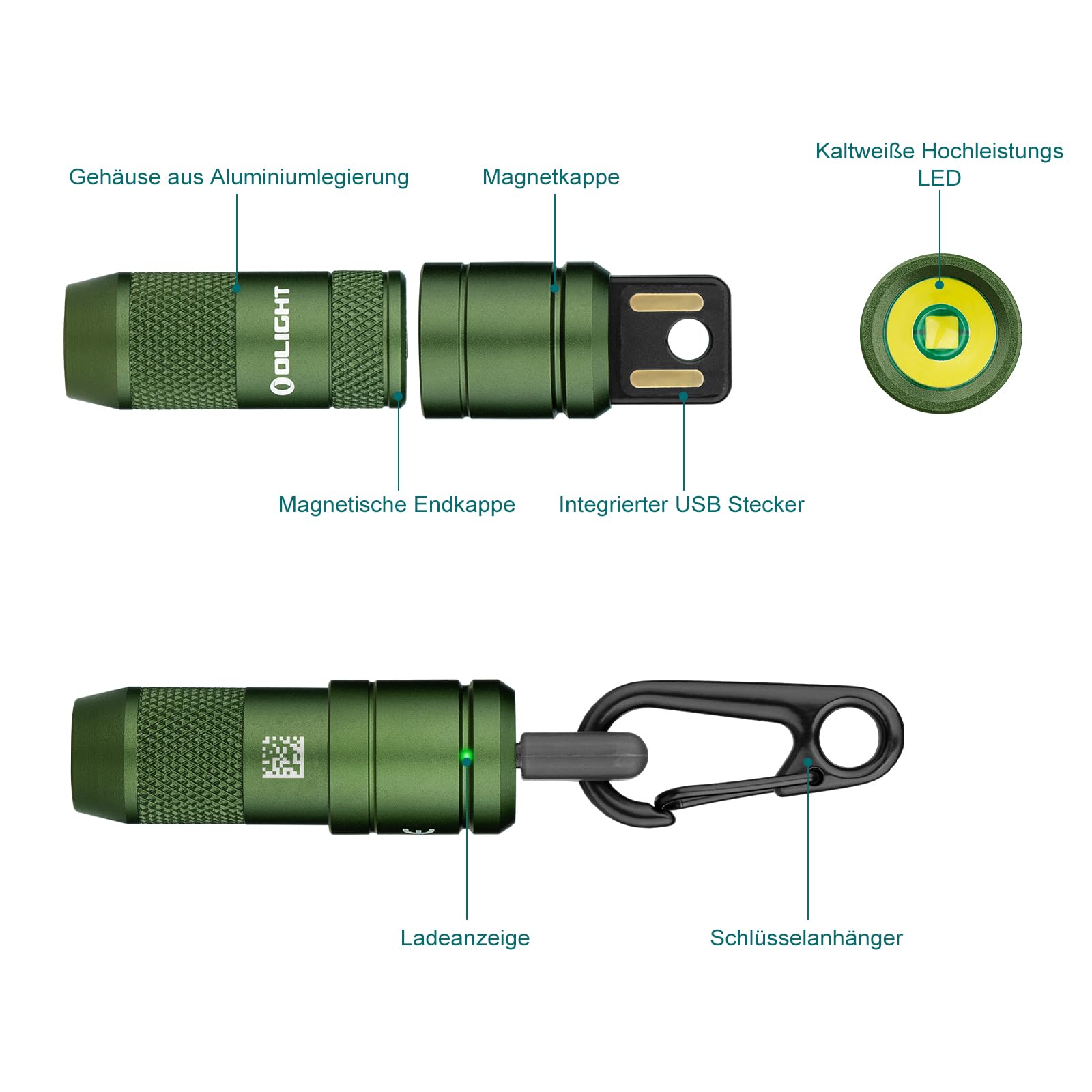 OLIGHT iMini 2 Mini LED USB-Aufladbare Taschenlampe Schlüsselhänger mit magnetischen Basis, 50LM 19,5g EOS Schlüsselbund Handlampe, IPX6 Kleine Flashlight für Camping, Outdoor, Notfälle (OD Green) 6