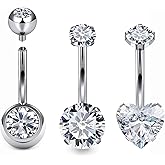 Hnxnskt Belly Button Rings Surgical Steel Internally Threaded Belly Button Ring 10MM/12MM/14MM/16MM Navel Rings for Women Clear CZ 14G Long Bar Navel Piercing Jewelry