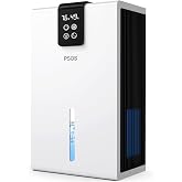 PSOS Dehumidifier, Dehumidifiers for Home, 98 OZ Water Tank, (1000 sq.ft) Quiet Dehumidifier for Basement Bathroom Bedroom with Humidity Display, Auto Shut Off, Relaxing 7 Color Ambient Light(White)