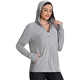 QXURkut Womens Athletic Jackets, UPF50+ UV Protection Long Sleeve Lightweight Zip Up Sun Hoodie with Pockets
