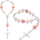 Zikefest 2PCS Car Rose Rosary for Rearview Mirror, Personalized Blessing Rear View Mirror Hanging Decors, Car Rose Cross Pendant, Auto Interior Hanging Accessories (Pink)