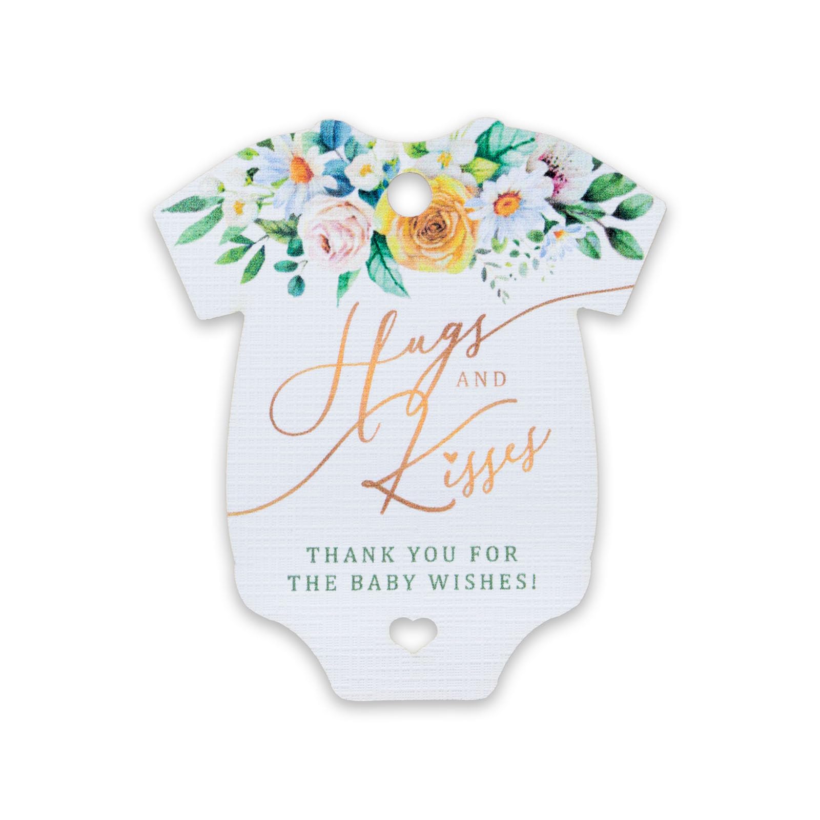 Summer-Ray 50pcs Baby Onesie Hugs & Kisses Thank You for The Baby Wishes Floral Themed Baby Shower Favour Tags (White)