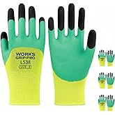 Safety Work Gloves, Green and Yellow, Latex Rubber Coated, Size 8, for Construction, Gardening, Warehouse, Assembly