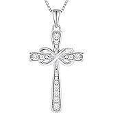 YL 925 Sterling Silver Cross Necklace for Women Halo Infinity Pendant Birthstone Jewelry for Mom