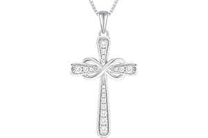 YL 925 Sterling Silver Cross Necklace for Women, Crucifix Pendant Halo Inifinity Birthstone Christian Religious Baptism Jewel