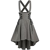 DRESSFO Women’s Gothic Lace Up Suspender Skirt – Crisscross Strap A-Line Midi Skirt with Zipper