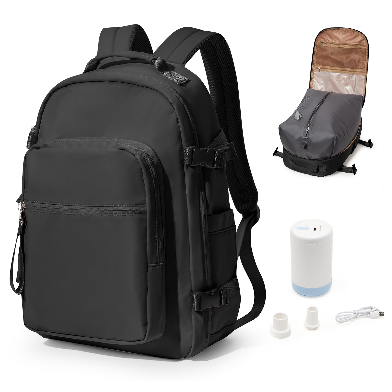 Photo 1 of **NEEDS ZIPPER REPLACEMENT FOR VACCUM POUCH AREA (STUCK) ** bergsalz Black Vacuum Backpack With Pump,Travel Laptop Backpacks For Women Men,Airback Backpacks With Vacuum Compression Bags Seal Packing,Carry On Backpack, Personal Item Travel Bag