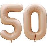 GOER Number 50 Balloons for 50th Birthday Party Decorations,42 Inch Jumbo Foil Helium Balloons for 50th Anniversary (Caramel)