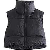 Hixiaohe Women's Winter Crop Vest Puffer Lightweight Stand Collar Padded Vest Zip Up Sleeveless Jacket