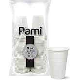 PAMI Colorful 9oz Plastic Party Cups [Pack of 80]- Disposable Drinking Glasses Bulk- BPA-Free Colored Cups For Water, Iced Tea, Jello, Cocktails, Beer & Cold Drinks- Throw-Away Plastic Cups, White