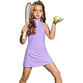 Perfashion Girls Tennis Dress 1/4 Zip Golf Outfit Built-in Bra & Shorts Pickleball Athletic Dress Workout Pockets 4-13Y