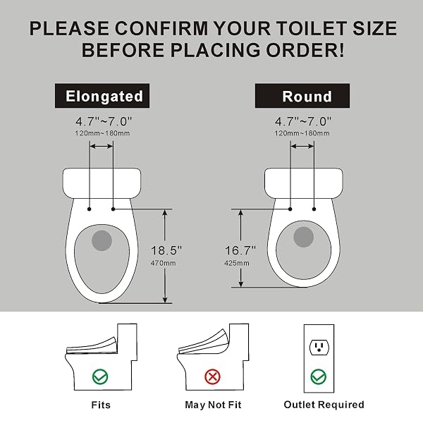 XCQQ ELECTRIC HEATED BIDET TOILET SEAT WITH WARM WATER WASH, WARM AIR DRYER, SOFT CLOSED LID, NIGHT LIGHT, LED DISPLAY, TOILET SEAT WITH BIDET REQUIRES OUTLET – ROUND