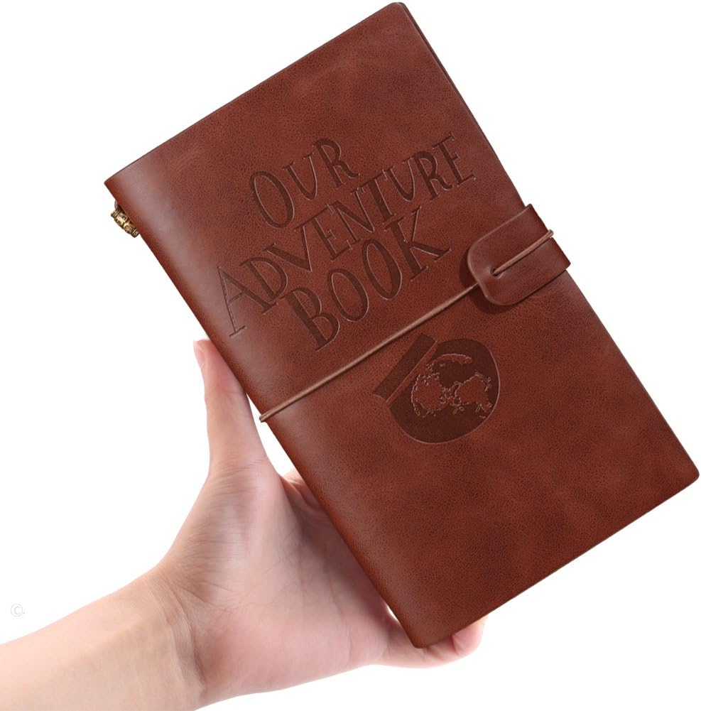 Our Adventure Book Journal Refillable Notebook Leather Notepad Travel Diary Personal Planner with 18 Card Slots and 18 Stamp Stickers and 1 Zipper Pocket (Coffee)