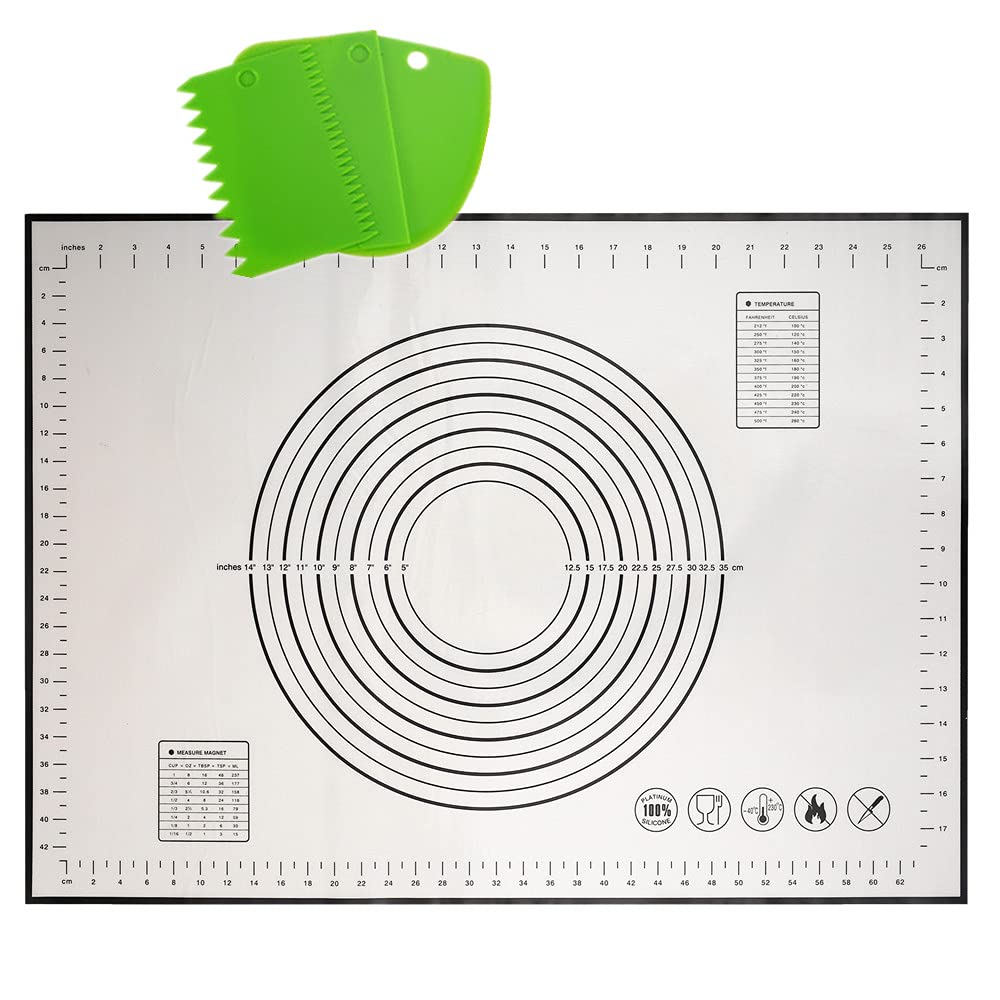 KeepingcooX® Extra Large Silicone Baking Mat Pastry Rolling Mat Non-Stick with Measurements Scraper Gift Reusable Flexible Easy to Clean BPA Free for Fondant Pizza Breads 50X70cm