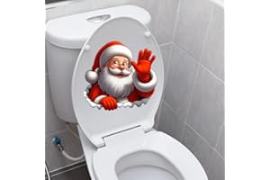 Iprokiu Christmas Toilet Sticker Funny Christmas Santa Claus Snowman Elf Toilet Seat Cover Decoration Waterproof Toilet Seat 