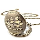 ALIENWOLF Unisex Antique Case Vintage Brass Rib Chain Quartz Pocket Watch Ship