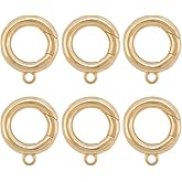 SUNNYCLUE 1 Box 6Pcs Real 18K Gold Plated Keychain Clasp Spring Gate O Ring 16mm Round Metal Snap Buckle Key Rings Spring Trigger with Hoop Keyring Clasps for Keychains DIY Jewelry Making Crafts