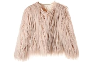 Dikoaina Women's Solid Color Shaggy Faux Fur Coat Jacket