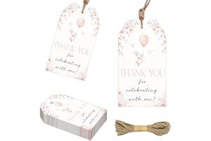 50 Pcs Bunny Theme Thank You Tags, Pink Floral Rabbit Gift Tags, “Thank You for Celebrating with Me” Party Favor Tags for Bun