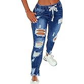 KUNMI Women High Waist Skinny Stretch Ripped Jeans Destroyed Denim Pants Plus Size