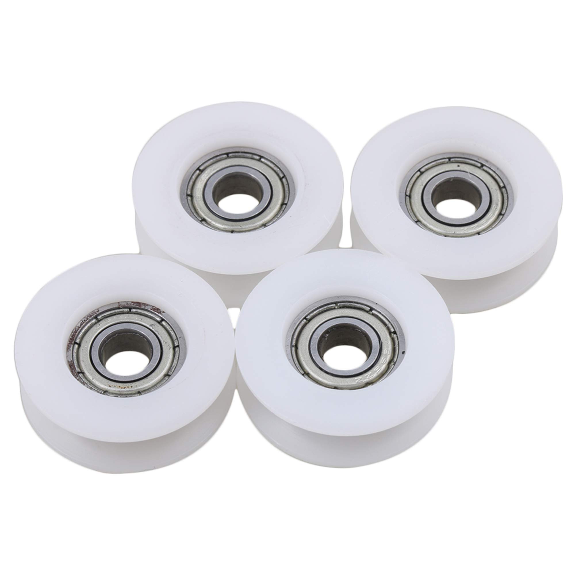 CNBTR 4Pieces 6x27x9mm Flat Plastic Coated Sealed Bearing Steel 696ZZ Deep U-Type Guide Pulley Rail Ball Rolling Bearing Wheel White
