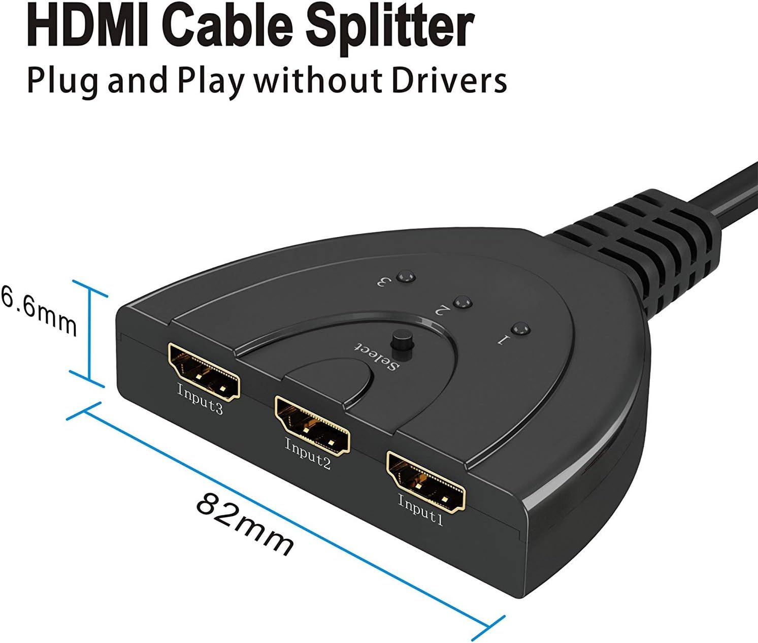 HDMI Switch, GANA Gold Plated 3-Port HDMI Switcher, Splitter, Supports Full HD1080p, 3D with High Speed Pigtail Cable: Electronics