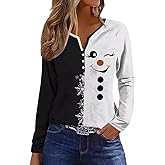 Long Sleeve Notch Neck Christmas T-Shirt for Women V-Neck Winter Family Raglan Xmas Baseball Tops Tees