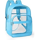 KIMNERPU Clear Backpack, Heavy Duty Transparent Bookbag for School, Fabric & PVC Transparent Backpack with Reinforced Strap for Women Men, Capacity Clear Bag for College, Sky Blue