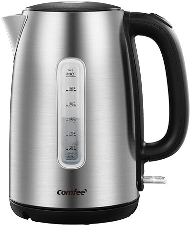 Small Appliances - COMFEE' Stainless Steel Electric Kettle, 1.7 Liter Tea Kettle Electric & Hot Water Kettle, 1500W Fast Boil with LED Light, Auto Shut-Off and Boil-Dry Protection