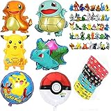 Jinhuamike Pokemon Theme Party Decorations Supplies Bundle Favors Pack-24 Action Figures,12 Bracelets and 6 Party Balloons for Kids & Adult Party Celebration