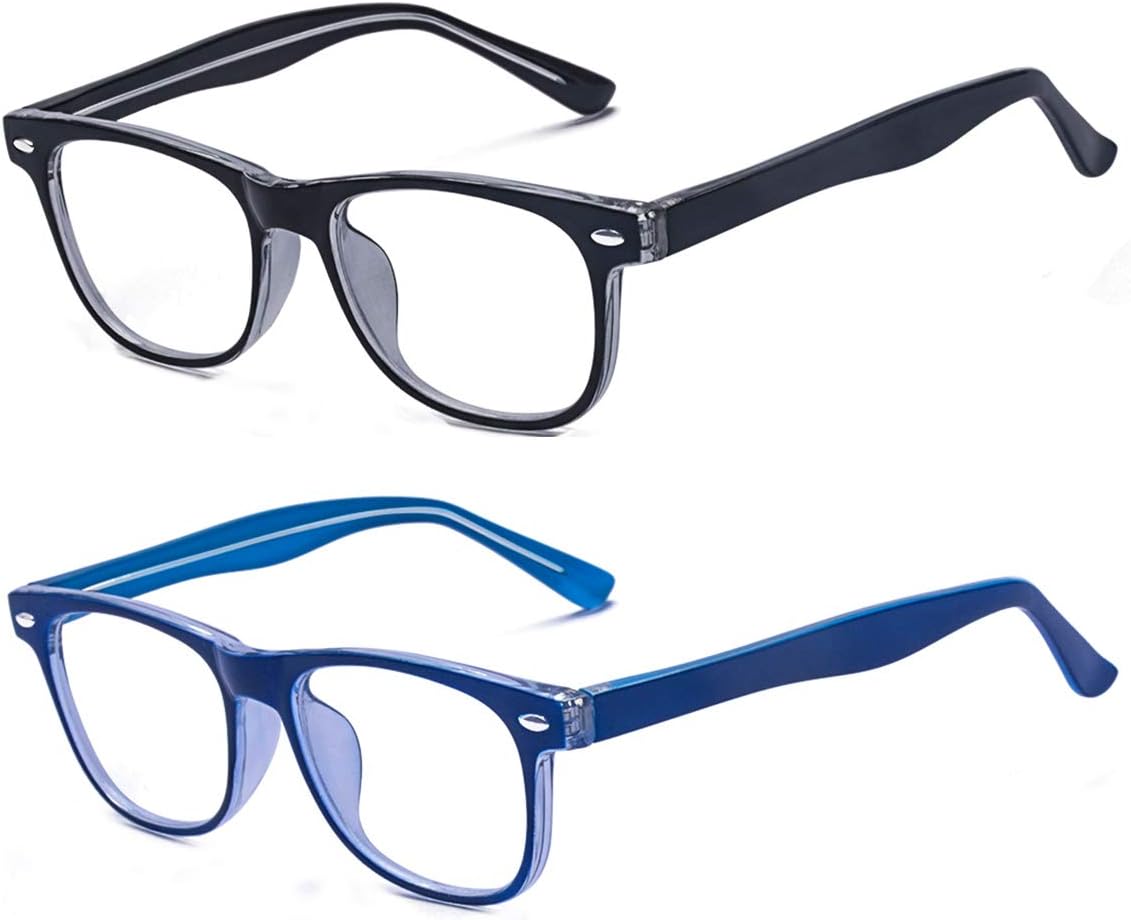 Outray 2 Pack Children Kids Blue Light Filter Computer Glasses for Blocking Anti Eye Eyestrain Transparent Lens Glasses Frame Set1