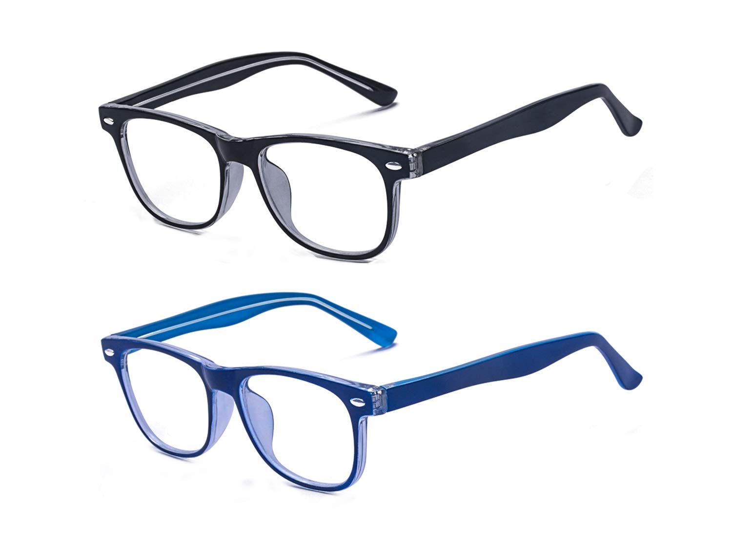 Photo 1 of Outray 2 Pack Kids Computer Blue Light Blocking Glasses for Boys and Gilrs Age 3-12 Anti Eyestrain (Set Black+Blue, 46)