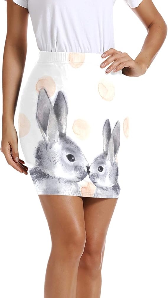 MNSRUU Watercolor Rabbits Bunny Animal Heart Women Short Skirts Mini