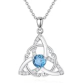 Reaii Celtic Knot Necklace for Women 925 Sterling Silver Witches Knot Necklaces Irish Celtic Knot Pendant London Blue Topaz Irish jewelry Gift for Mom Wife