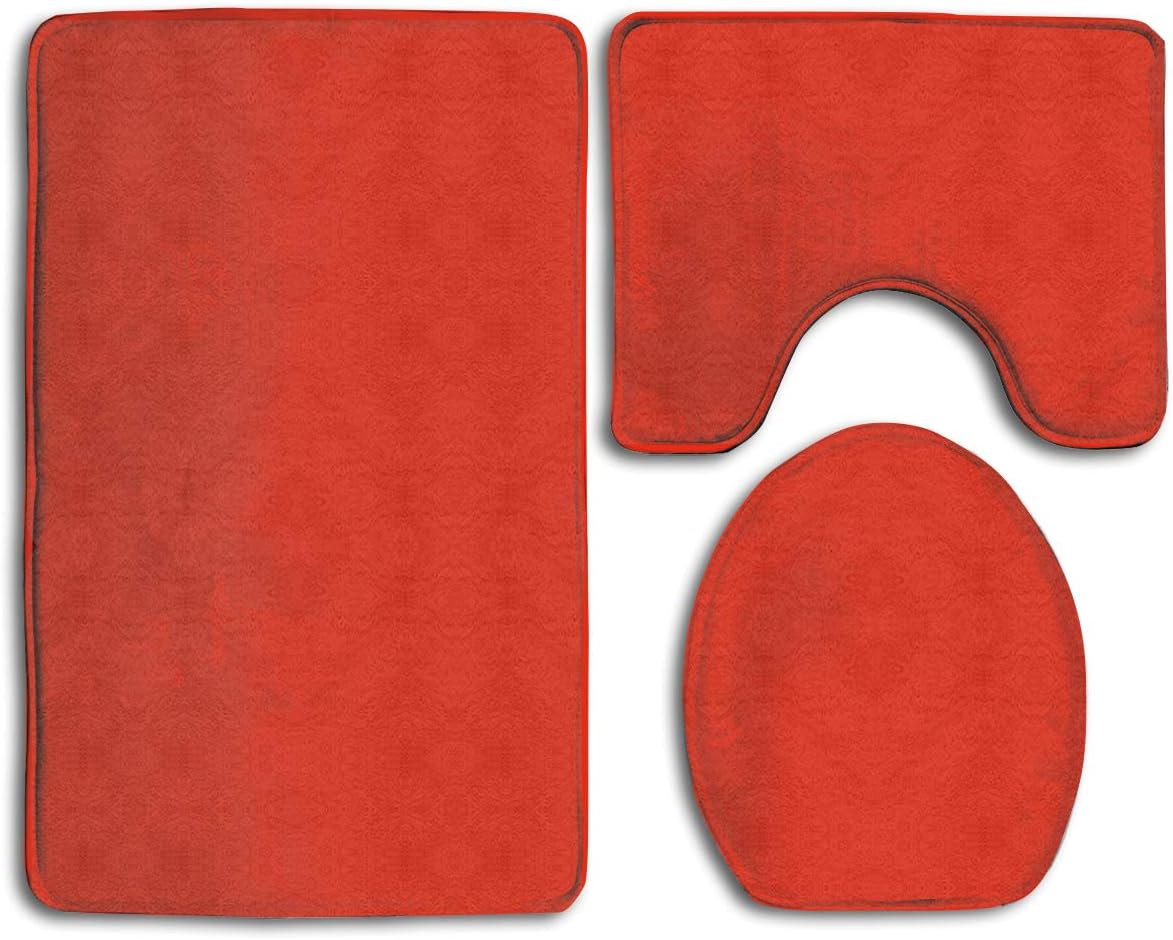 Amazon Com Happybeth Elegant Red Print Bathroom Rug Mats Set 3 Piece Non Slip Bath Rugs Toilet Seat Cover Contour Mat Home Kitchen