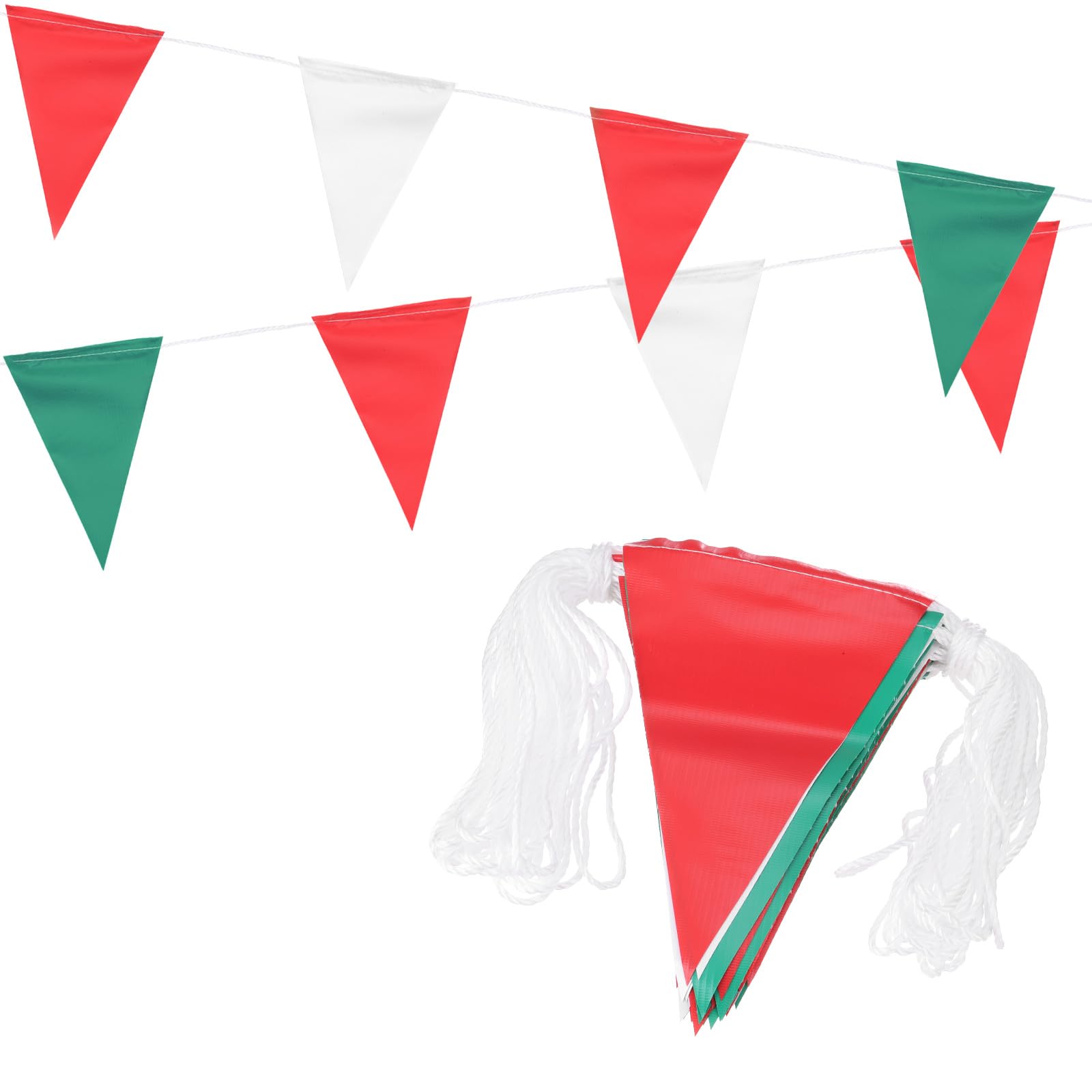 PATIKIL 100ft Pennant Banner Flags, Warning Flagging Banner Safety Flag Barrier Signs for Perimeter Making Traffic Control Party Events, 45 Flags Red White Green