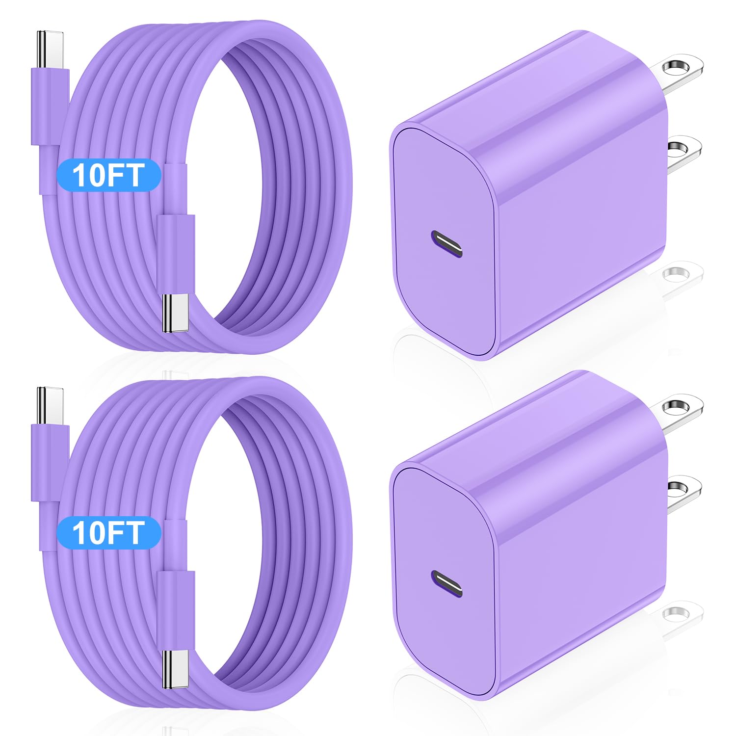 iPhone 17 16 15 Fast Charger Block and 10ft USB C to C Cable Cord Long for Apple iPhone 17 Pro Max/17 Air/16e/16 Plus/15/iPad Mini/Samsung,Type C Wall Charging Power Adapter Plug Cube Brick-Purple