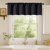 WelvetBLK Black Valances for Windows 60Wx14L inch Blackout Curtain 1 Panel | Soft Solid Thermal Insulated Kitchen Curtains, Small Rod Pocket Decorative Window Treatment for Bathroom Basement Cafe office