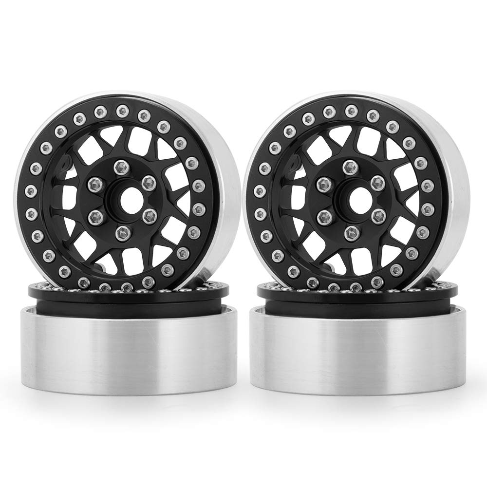 AXspeed 1.9 Beadlock Wheel Rims, Metal Wheel Hub for 1/10 Scale RC Axial SCX10 RedCat TRX-4 Pack of 4 (Black)